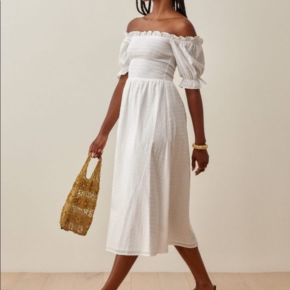 NWT Reformation Arianna Dress - Ivory - Medium (M) - Smocked Midi. - Picture 1 of 3